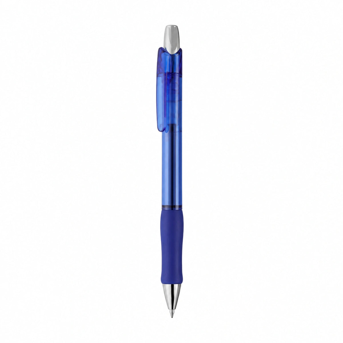 Bolígrafo retráctil azul con agarre ergonómico y tinta azul de secado rápido