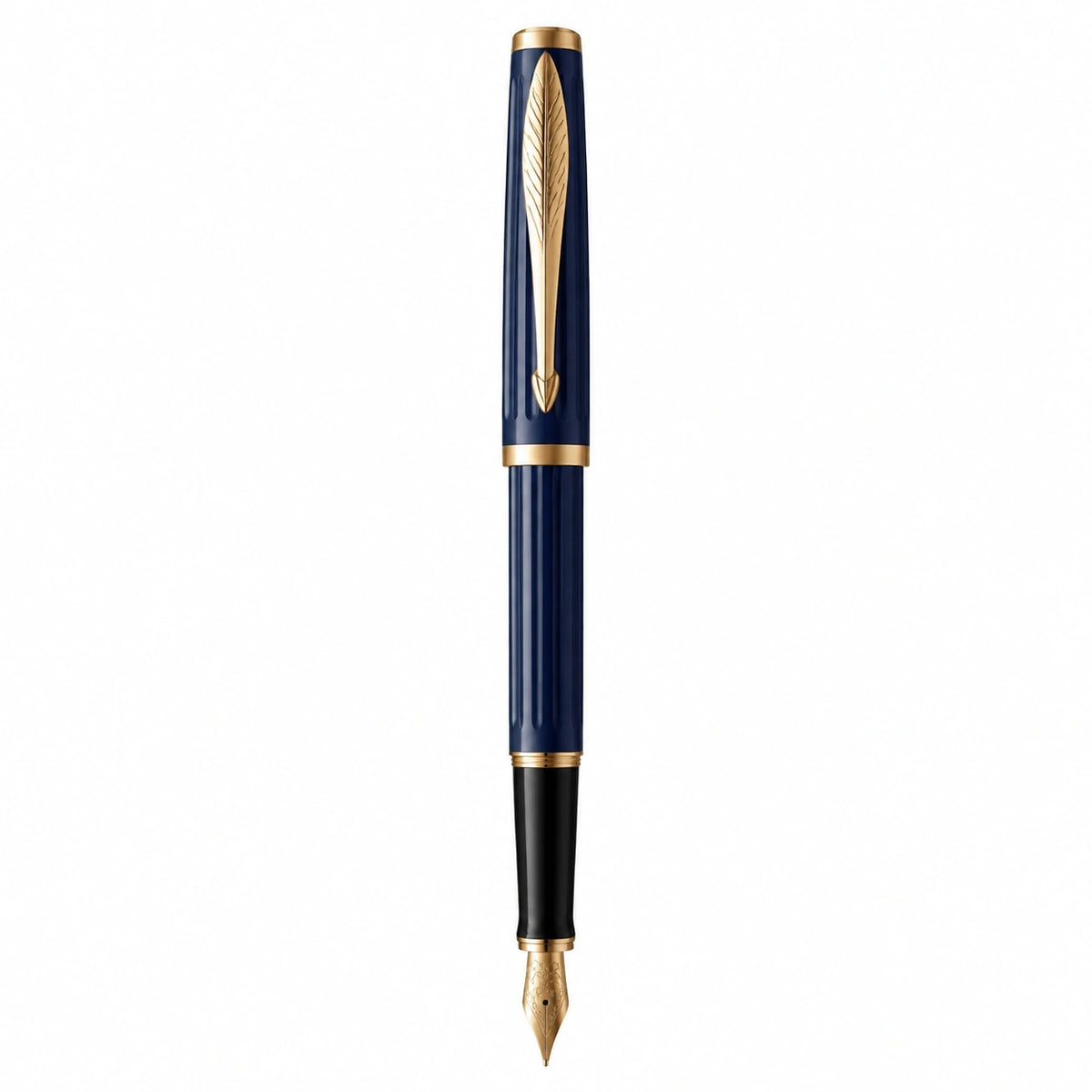 Pluma estilográfica azul con detalles dorados