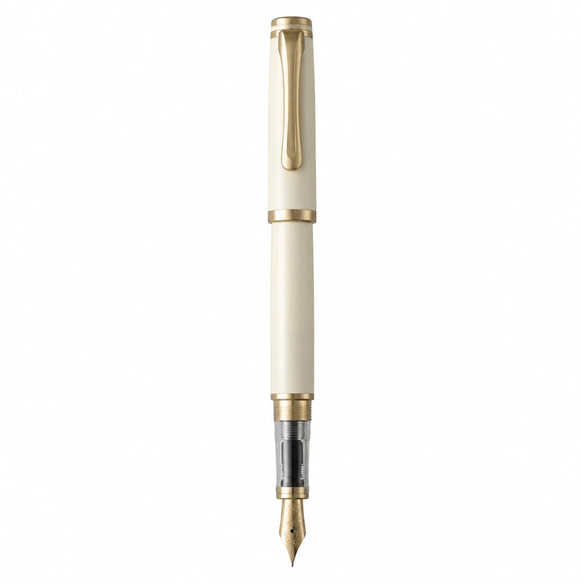 Pluma Estilográfica Elegante Blanca con Detalles Dorados