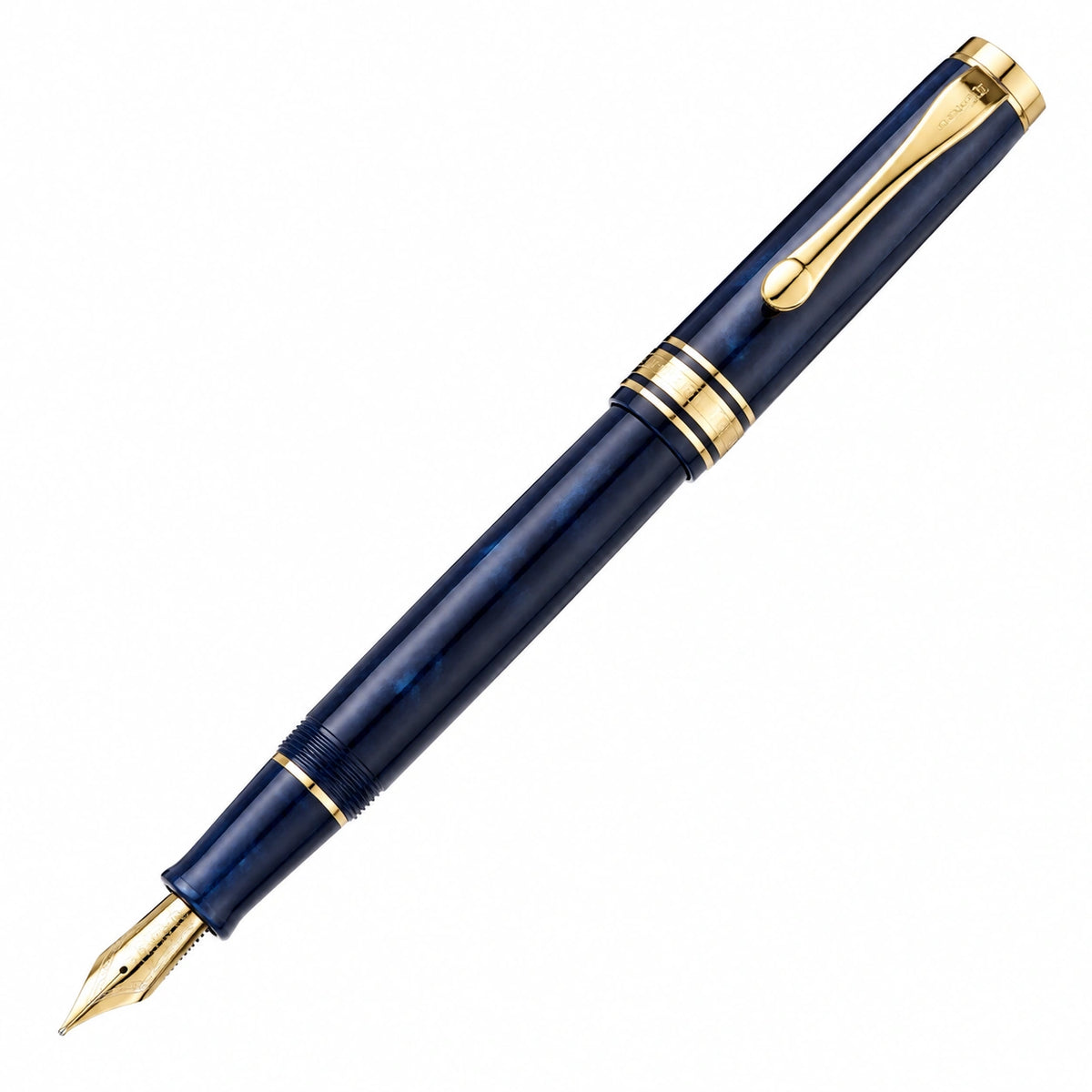 Pluma Estilográfica de Lujo Azul con Detalles Dorados
