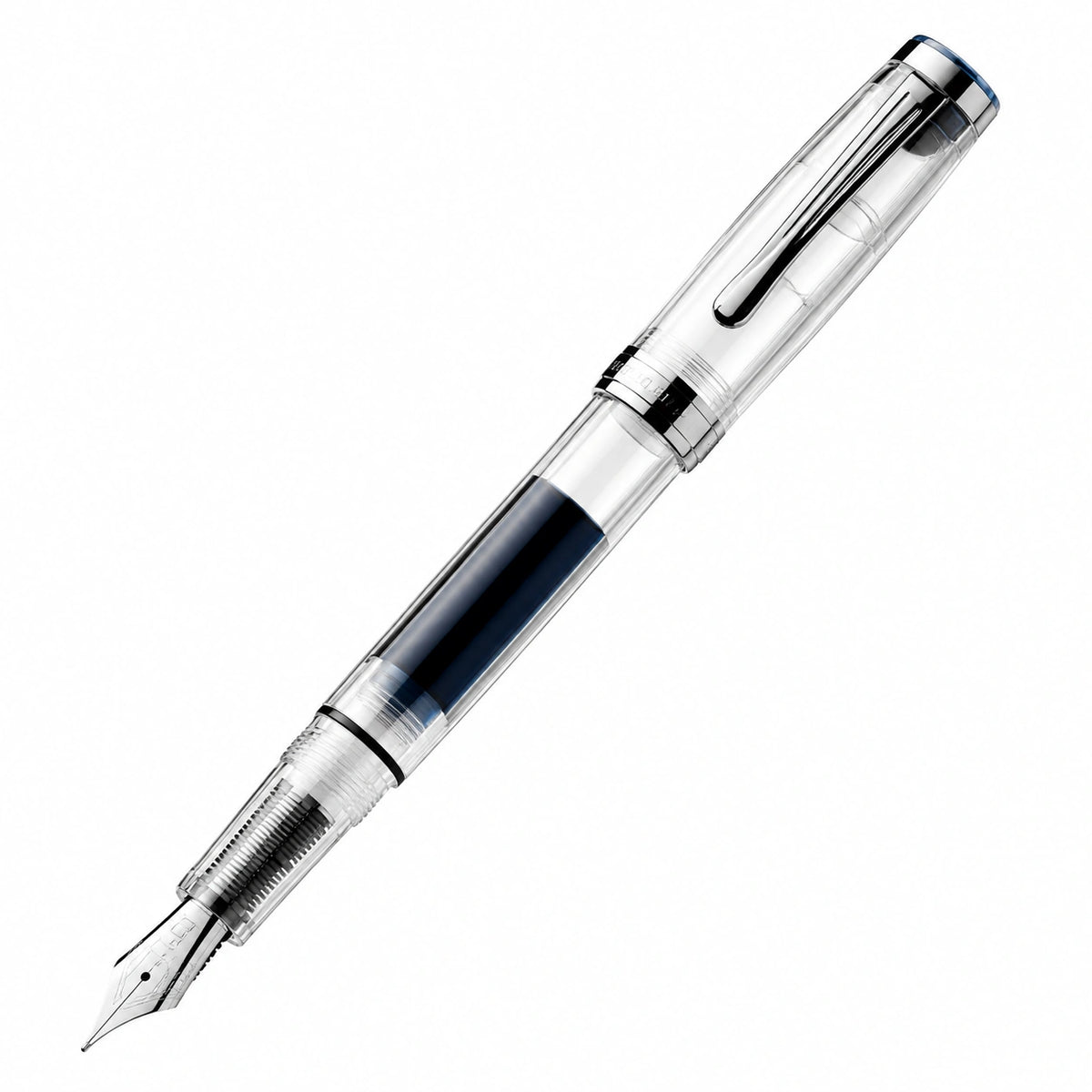 Pluma estilográfica transparente con tinta azul